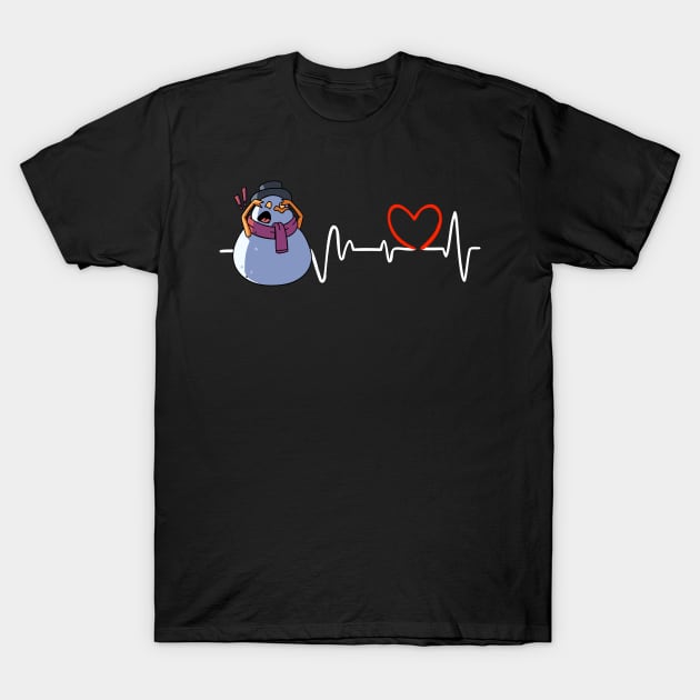 Heartbeat Christmas Snowman Face Warming Up Heart Frequency T-Shirt by alcoshirts